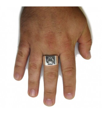 R001988 Genuine sterling silver men signet ring Wolf paw solid hallmarked 925